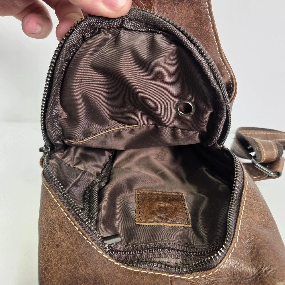 BULLCAPTAIN Leather Sling Bag Crossbody Pockets Brown Daypack Chest Travel
